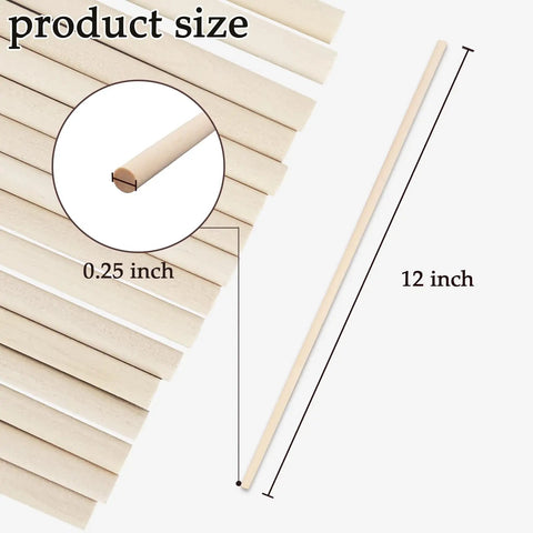 Top Shelf Twenty Five Pack Of One Quarter By Twelve Inch Dead Straight Precut Dowel Rods Crafted From Dense Hardwood For Super Nifty Diy Crafts And Bulletproof Tiered Cake Supports, showing size and dimensions.