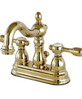 Four Inch Centerset Bathroom Faucet In Polished Brass With Lifetime Drip Free Ceramic Cartridge, brass construction, side view