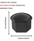 20 Piece Black Lug Nut Covers 21Mm Hexagonal Wheel Center Bolt Caps, black plastic cover 2.41cm x 2.59cm dimensions.