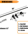 Tough As Nails 18 Inch Heavy Duty Cane Bolt Drop Rod Ground Latch For Wood Metal Vinyl Fence Gates Or Double Doors Rust Proof Steel Security Hardware Black Finish 2 Pack components including dimensions and accessories.
