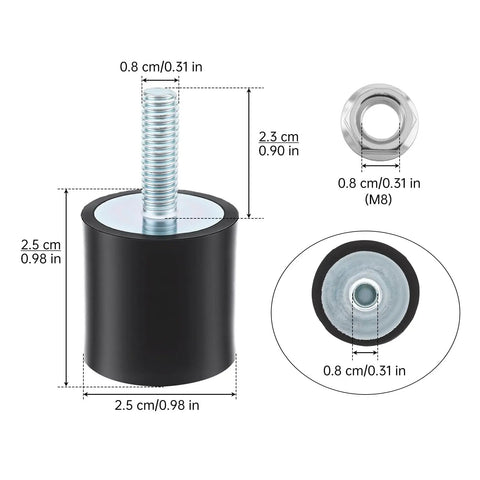 Heavy Duty 4 Pack M10 Rubber Isolator Mounts 40x30mm For Compressors And Garage Motors To Block Vibration Noise Like A Boss With Steel Bolts Ready To Go, black rubber mount with M8 bolt