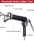 Pneumatic brake caliper tool with black body and steel fittings; piston compression kit for cars and trucks, Amazon brand