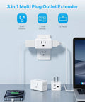 Three Outlet Power Plug Extender And Grounded Wall Tap Adapter With Three Prong Grounding Multi Outlet Splitter for travel uses.