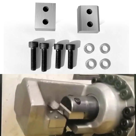 D2 Steel Replacement Jaw Blades For Electric Hydraulic Rebar Cutter 1 Inch To 25mm Quick Cutting High Hardness Precision Fit No Bend Deform Heavy Duty Rebar Snip Parts with mounting bolts and washers.