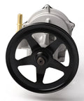 Front view of B.ZSSY vacuum pump with black drive pulley, aluminum housing, and brass inlet fitting.