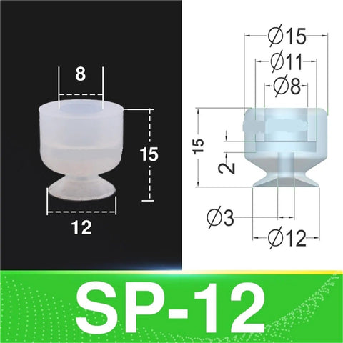 Get 10 Pack Industrial Silicone Vacuum Suction Cups With Large Heads For Pneumatic Grippers And Manipulators. Dimensions shown.