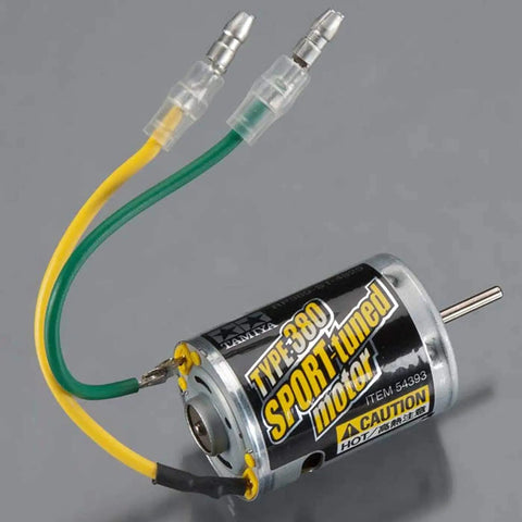 380 Sport Tuned Electric Motor for TT 02B RC Car Chassis Upgrade with yellow and green wires, high performance racing power boost
