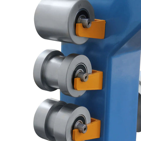 Close-up view of Heavy Hauler 45 Inch English Wheel rollers with smooth swivel top, designed for metal fab shapes.