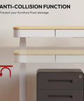 Electric Height Adjustable Standing Desk With Built In Drawer Smooth Motor Lift And Generous Workstation Surface For Home Office showing anti-collision feature.