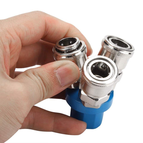 Sturdy Metal C Type Pneumatic Quick Fitting For One Quarter Inch Air Hose Quick Coupler Japanese Style Manifold Splitter in hand
