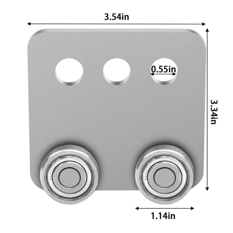 Front view of Beefed Up Heavy Duty Four Wheel Trolley Roller Assembly For One And Five Eighths Inch Or Taller Strut Channel With Eye Loop Zinc Electro Galvanized Finish 8 Pack Fits P1000 P1001 P5000 P5001 P5500 P5501 And Similar Channel Profiles showcasing dimensions