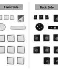 Front and back view of Mercedes Benz Window Switch Button Trim Covers Replacement Kit 14 Piece; chrome and black design.