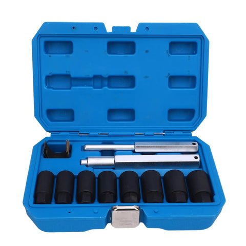 Heavy Duty Impact Lug Nut Removal Socket Kit For Effortless Wheel Lock Extraction Built With Chrome Molybdenum Steel To Bust Rusty Bolts And Stripped Nuts Quickly On Cars Trucks SUVs Boats And Home Projects Without Breaking A Sweat, 8-piece set in case