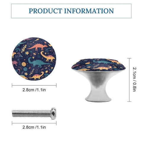 Two Pack Antique Stainless Steel Round Cabinet Knobs With Colorful Dinosaurs And Stars Design Cool Dresser Knobs Cupboard Door Pulls For Kitchen Cabinets And Bathroom Furniture, 2.8cm
