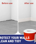 Before and after use of Flexible Vinyl Baseboard Molding Trim 4 Inch By 20 Feet White Self Adhesive Peel And Stick Wall Base Molding