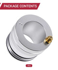 Rawsomes 44mm aluminum wheel bearing greaser tool for UTVs; knurled grip with brass nozzle
