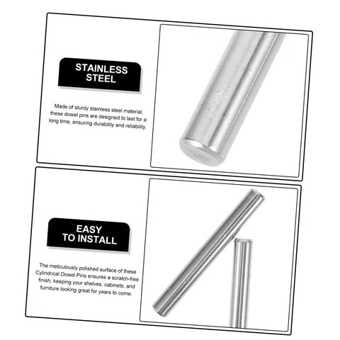 Close-up of 304 Stainless Steel Dowel Pins 100 Pieces Cylindrical Fastening Elements for shelf support and machinery use