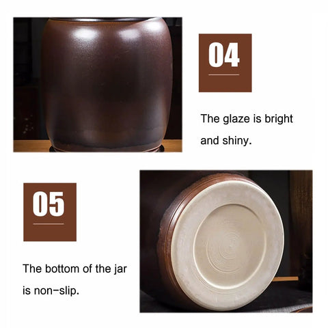 Heavy Weight Rice Storage Box Kitchen Sealed Grain Dispenser Airtight Cereal Jar With Lid showing shiny glaze and non-slip base.