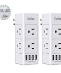 Two Pack 6 Outlet Wall Adapter With Rotating Plug Four USB Ports Three Side Design 1700 Joules Surge Protector Space Saving