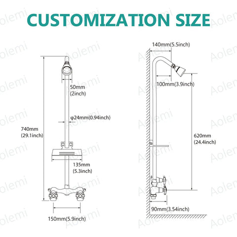 Outdoor Shower Kit With High Pressure Showerhead 2 Handle Exposed Faucet System Brass Mixing Valve 6 Inch Center Soap Dish Matte Black Finish Solid Brass Head And Valve Stainless Steel Pipe For Poolside Beach Resort Courtyard