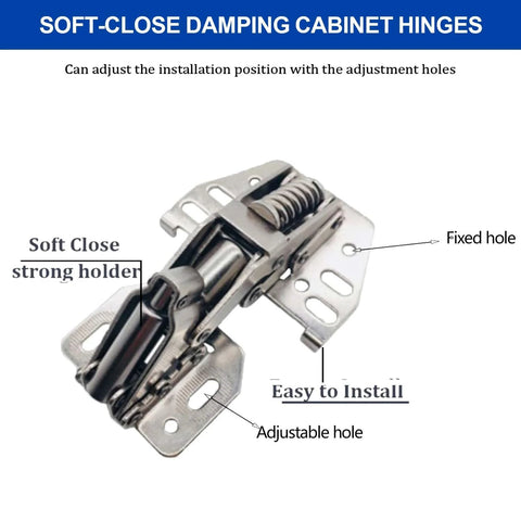 Close-up of silver RV cabinet hinge set; 4-pack heavy-duty marine-grade soft-close damped overhead hinges by Amazon
