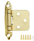 Top Shelf Gold Cabinet Hinges Four Pack Semi Concealed One Half Overlay showing a single hinge with five screws, ideal for kitchen and storage.