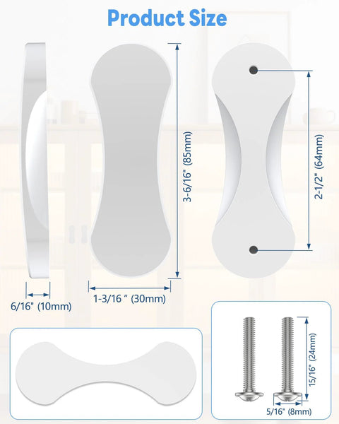 Dimensions and screws of 2 Pack Adhesive Cabinet Handles 3 Inch Self Stick Knobs For Cabinets Drawers Closets Wardrobes Sliding Doors