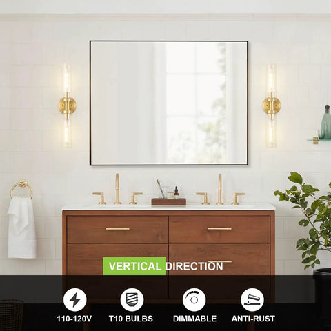 Brushed Gold Bathroom Vanity Light Fixture 2 Light Dope Modern Wall Sconce With Clear Glass Tubes Brass Wall Mount Installed by Mirror