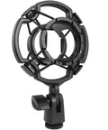 Universal Black Microphone Shock Mount for 42-46mm Microphones, Pro-Grade Anti-Vibration Studio Clip Holder, 1.65-1.81 Inch Diameter Condenser Mic Support, Durable ABS Mount With Elastic Inner Ring, front view.