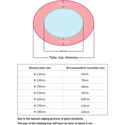 Diagram showing table and recommended Glass Lazy Susan Turntable for Dining Table with Smooth Silent Bearing 360 Degree Rotation.