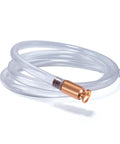 No Hassle Six Foot Fuel Siphon Hose With One Half Inch Brass Shaker Valve And Clear High Grade Pvc Tubing, coiled with brass end.