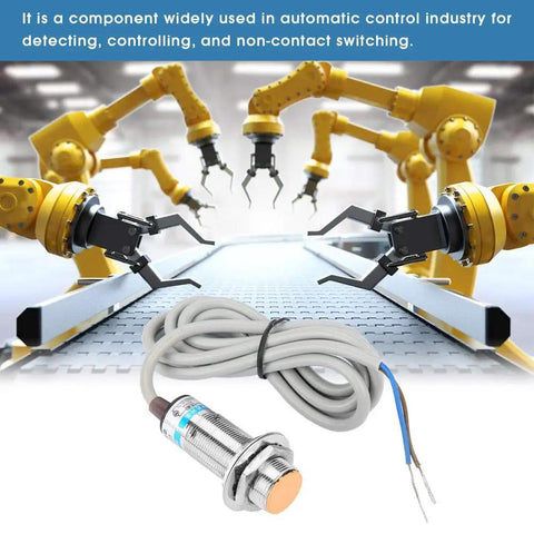 10mm Distance Measuring Capacitive Metal Proximity Sensor Switch With Two Wire Output normally open or closed shown with robots
