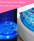 Top Shelf Soft Close Resin Toilet Seat With Built In Led Glow And Heavy Duty Stainless Steel Hinges Quick Release Mounting Kit For Zero Drama Install And Ultra Comfy Fit Everywhere, blue resin design with LED glow features.