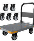 Heavy Duty Folding Push Cart With Reinforced Platform And 360 Degree Swivel Front Wheels shown with spare wheels