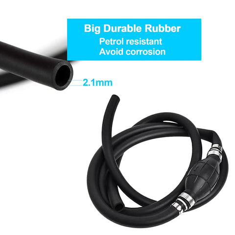 5/16 Inch (8mm) Fuel Line Assembly With Primer Bulb displayed coiled with durable rubber, ethanol ready and steel clamps.
