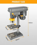 Variable Speed Benchtop Drill Press With Five Eighth Inch Chuck, 170mm Work Table And 50mm Spindle Travel, showing product dimensions.