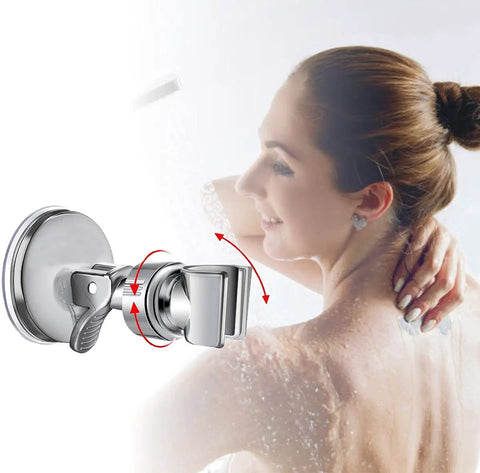 Adjustable Shower Head Holder With Sticky Pad And Removable Suction Cup No Drill Bracket For Bathroom Chrome Polished ABS Durable