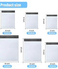 240 Pack Poly Mailers With 6 Sizes Self Adhesive Waterproof Tear Resistant Shipping Envelopes For Clothes Books Gifts White Assorted Sizes Durable Packing Bags displayed in six different sizes.