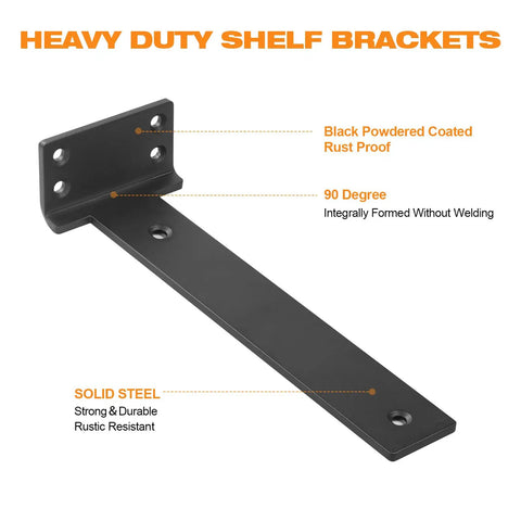 Heavy Duty Black Floating Shelf Brackets 10 Inch 6 Pack Metal Hidden Supports With Zero Lip Design For Rock Solid Wall Mounted Diy Shelving And Quick Snap Install Screws Included