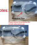 Two Pack White Safety Goggles, Adjustable Elastic Strap, Lightweight PVC Frame With Anti Fog Lenses on wooden surface