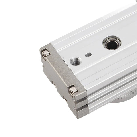 Pneumatic rack-and-pinion rotary actuator, aluminum body, 20mm bore, end view
