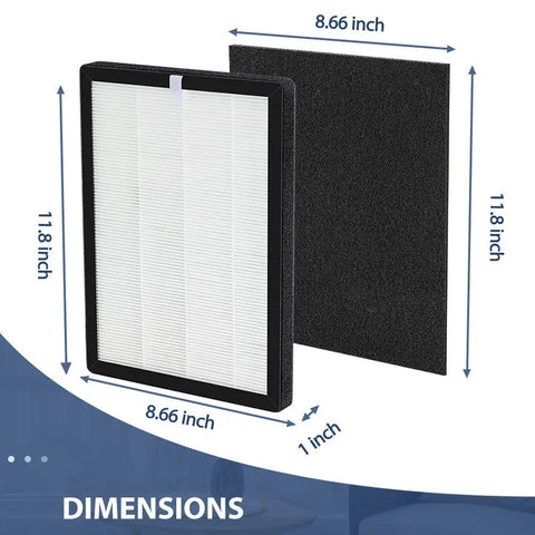 ProHEPA 9000 True HEPA Filter Replacement dimensions showing 8.66 x 11.8 inches with 1-inch thickness for VEVA Purifier