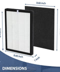 ProHEPA 9000 Replacement Filters For VEVA ProHEPA 9000 Air Cleaner dimensions showing HEPA and carbon filters