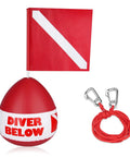 Self Righting Inflatable Surface Marker Buoy With Dive Down Flag And 8ft Rope For Freediving And Scuba Training, visible with rope