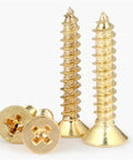 Boss Grade Pro Brass Countersunk Flat Head Phillips Self-Tapping Wood Screws M5x16, 10 Pack, dual-end locking threads visible.