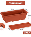 Two Pack Railing Planter Boxes With Adjustable Brackets, 16.9 Inch Window Boxes, red planter box dimensions and brackets details