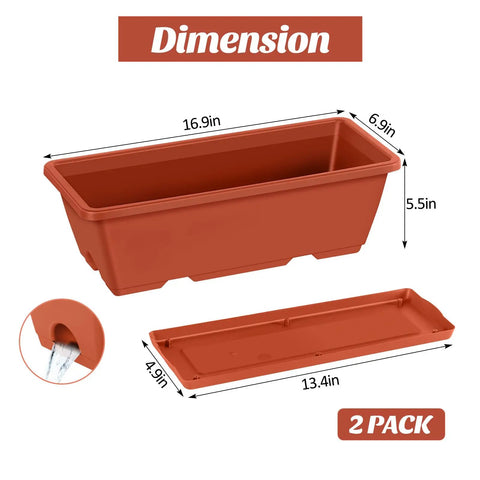 Two Pack Railing Planter Boxes With Adjustable Brackets, 16.9 Inch Window Boxes, red planter box dimensions and brackets details