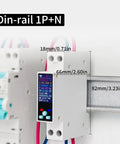 Smart WiFi Switch 1P+N AC90-240V 1-50A With Power Monitoring, Remote Control With Smart Life Tuya App, LCD Display, DIN Rail Mounted, Recloser Function, Power Data Export, FCC Certified, front view with 18mm width
