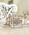 Tram With Rails 3D Puzzle Kit, Self Propelled Mechanical Wooden Model For Adults And Kids, Hands On Learning Mechanics, Build It, And Watch This Tiny Vehicle Cruise Rails. Wooden tram on rails, shown in a model scene