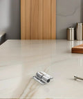 Top Shelf Stainless Steel Flush Hinges For Bathroom Partition Doors Featuring Heavy Duty Build and Slick Modern Design on marble countertop